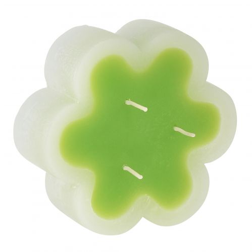Produkt Świeca trójknotowa w kolorze zielonym o białym kształcie kwiatka Ø11,5cm W4cm