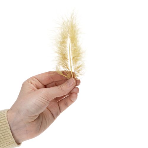 Produkt Prawdziwe pióra do rękodzieła w kolorze jasnożółtym, 5 cm – 10 cm, 20 g