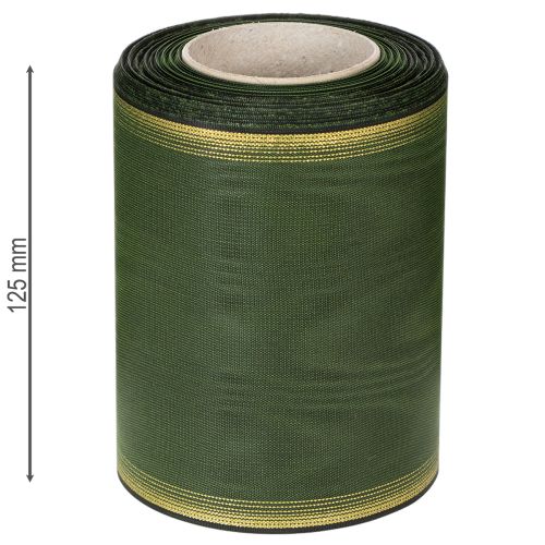 Elegancka, ciemnozielona wstążka do wieńca z mory, 125 mm ze złotym perłowym brzegiem, wstążka żałobna, dekoracja ślubna, wstążka kokardka | Floristik24.pl