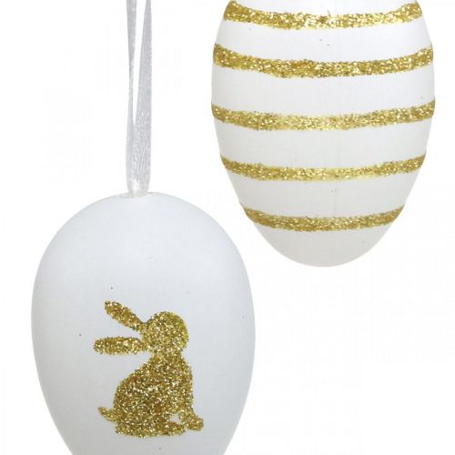 Produkt Pisanki do zawieszania białe, złote sztucznie sortowane wys.6cm 12szt
