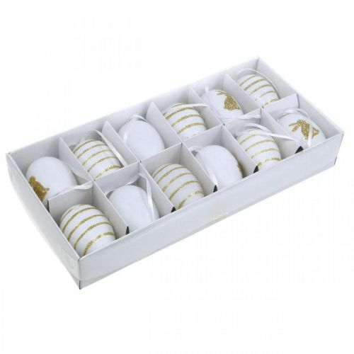 Produkt Pisanki do zawieszania białe, złote sztucznie sortowane wys.6cm 12szt