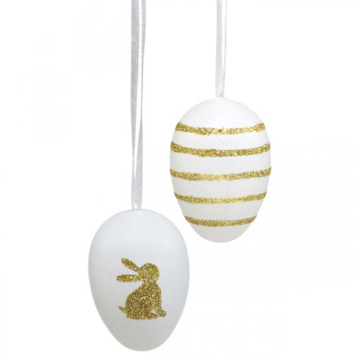Pisanki do zawieszania białe, złote sztucznie sortowane wys.6cm 12szt
