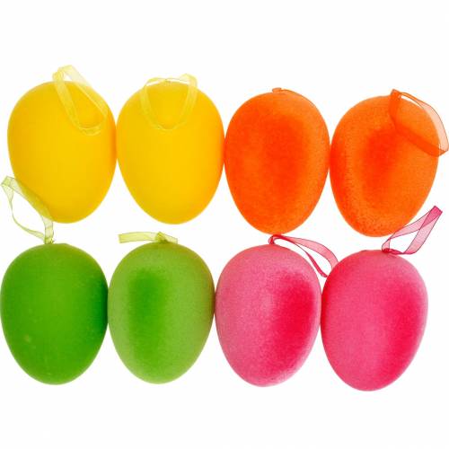 Produkt Pisanki do zawieszania kolorowe, flokowane jajka, Wielkanoc, dekoracja wiosenna 8 szt