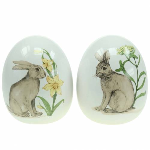 Floristik24 Ceramiczne białko jajka z motywem królika Ø12,5cm W16cm 2szt