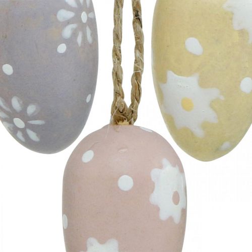 Produkt Mini pisanki, drewniane jajka z kwiatami, ozdoba wielkanocna fioletowa, różowa, żółta wys.3,5cm 6szt