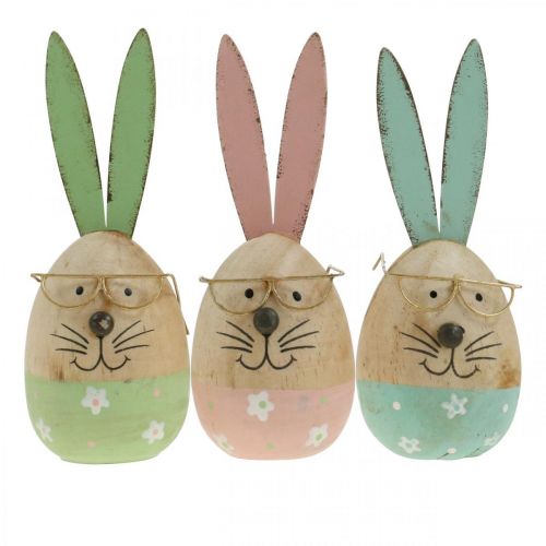 Produkt Zajączek w okularach dekoracyjna figura drewniane jajko Ø5cm W13,5cm 3szt