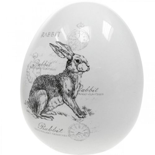 Floristik24 Ceramiczne jajko Ozdoba wielkanocna Pisanka z królikami biała, czarna Ø10cm W12cm zestaw 2 szt