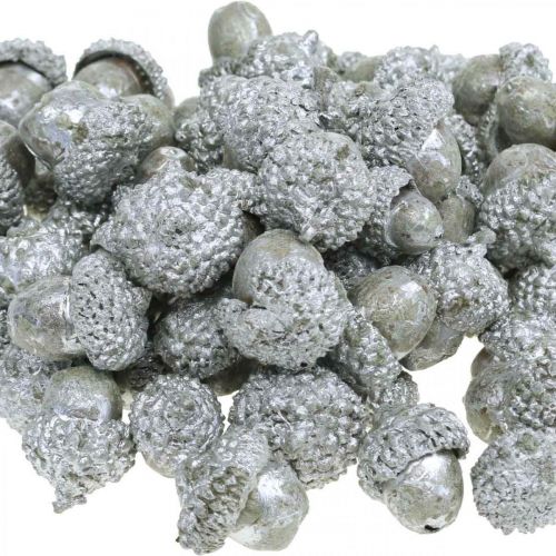 Produkt Ozdobne żołędzie srebrne, dekoracja adwentowa, naturalne jesienne owoce, dworek Ø1,5 - 2,5cm L1,5 - 3cm 300g