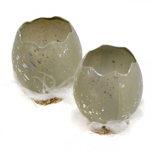 Produkt Jajko do dekoracji, Wielkanoc, jajko dekoracyjne połówka, ozdoba wiosenna Ø8cm W10cm szara, srebrna 4szt