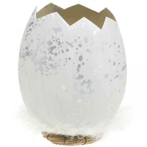 Floristik24 Jajko ozdobne, połówka jajka do dekoracji, Ozdoba wielkanocna Ø10,5cm W14,5cm biała, srebrna 3szt
