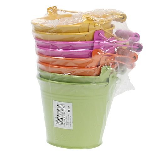 Floristik24 Wiadro z uchwytem kolorowe Ø12cm W10cm 8 szt
