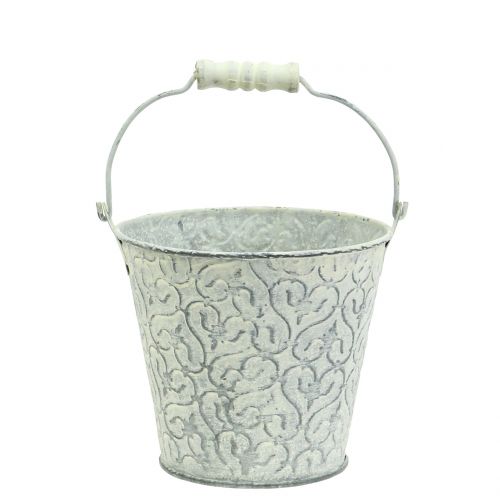Cynkowe wiaderko z dekoracją kremową mytą Ø11cm H10,5cm | Floristik24.pl