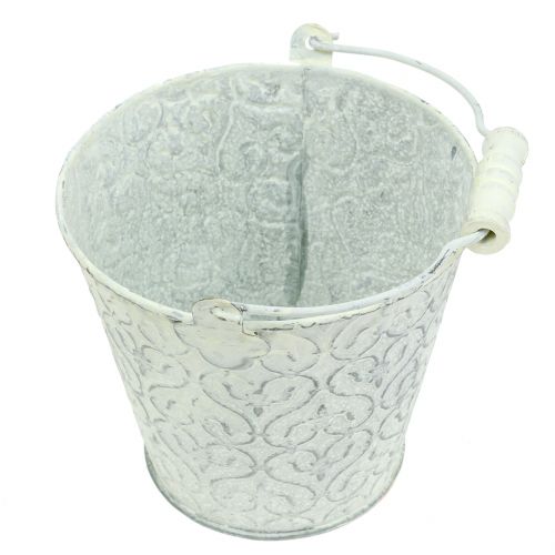 Cynkowe wiaderko z dekoracją kremową mytą Ø11cm H10,5cm | Floristik24.pl