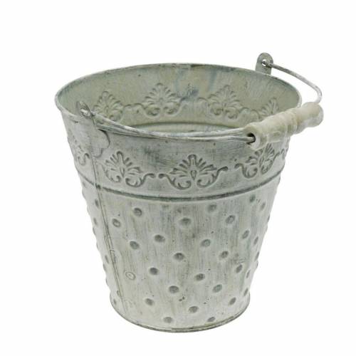 Floristik24 Ozdobne wiadro metalowe myte na biało Ø18,5 cm doniczka w kropki metalowa dekoracja