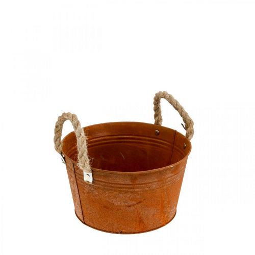 Floristik24 Doniczka metalowa z uchwytami ze sznurka, miska na rośliny, jesień, patyna Ø22cm W12cm