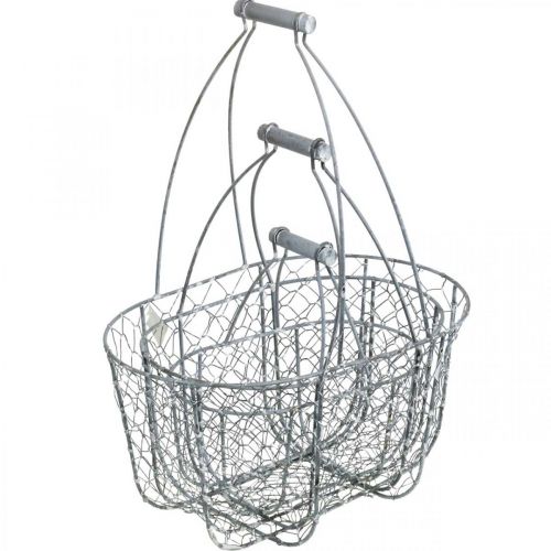 Produkt Kosz druciany z uchwytem, kosze nostalgiczne, kosz metalowy shabby chic, antyczny wygląd srebrny, biały L35/30/25cm W46.5/35/25cm zestaw 3 szt.