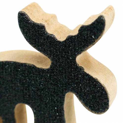 Produkt Ozdoba świąteczna rozproszona drewno łosia czarny brokat 5×5,5cm 12 szt
