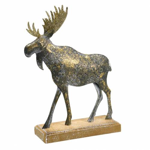 Floristik24 Figurka świąteczna łoś złoty antyczny wygląd metal 21×14,5cm