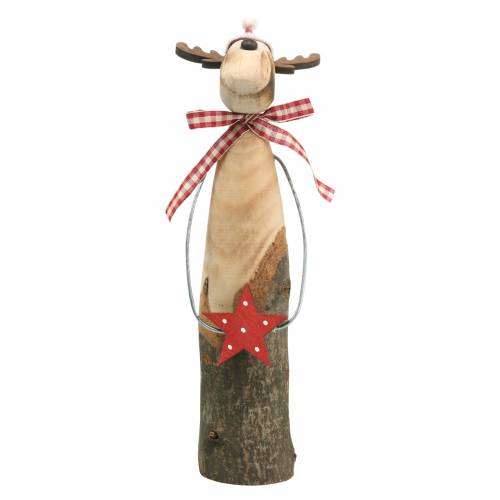 Floristik24 Naturalna gałązka renifera z gwiazdą Naturalna, czerwona W26cm