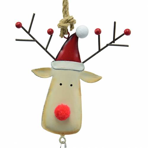 Produkt Zawieszka świąteczna głowa łosia z dzwonkiem 11,5cm Czerwony, Beżowy 3szt.