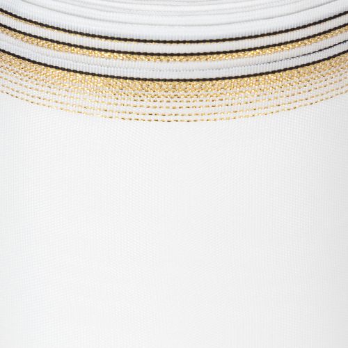 Elegancka wstążka do wieńca Moiré, 125 mm, biała ze złotą obwódką – wysokiej jakości dekoracyjna wstążka do florystyki i na uroczystości | Floristik24.pl