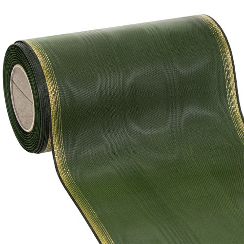 Floristik24 Elegancka wstążka do wieńca z mory, 175 mm, ciemnozielona z perłowym brzegiem i splotem taftowym na okazje świąteczne