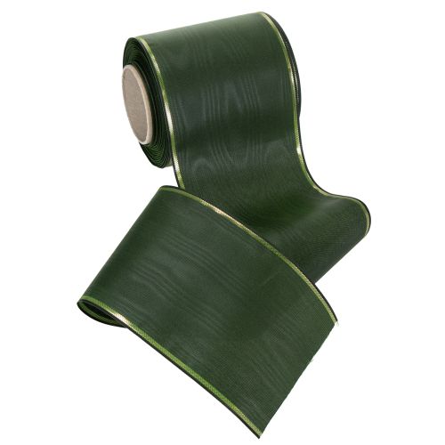 Produkt Elegancka, zielona wstążka do wieńców w kolorze mory ze złotym brzegiem, 100 mm x 25 m, do florystyki i dekoracji pogrzebowych
