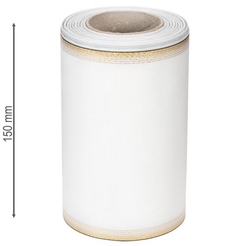 Elegancka wstążka do wieńca z mory ze złotym brzegiem, dekoracja ślubna, wstążka żałobna, biała, 150 mm x 25 m | Floristik24.pl