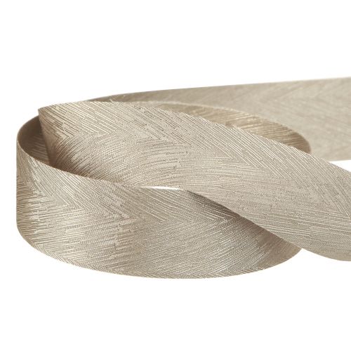 Produkt Elegancka wstążka jedwabna z nadrukiem piór w kolorze srebrnym - idealna do dekoracji świątecznych szerokość 25mm długość 15m