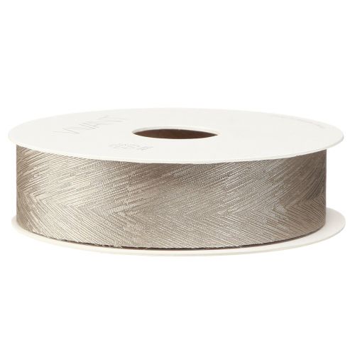 Produkt Elegancka wstążka jedwabna z nadrukiem piór w kolorze srebrnym - idealna do dekoracji świątecznych szerokość 25mm długość 15m
