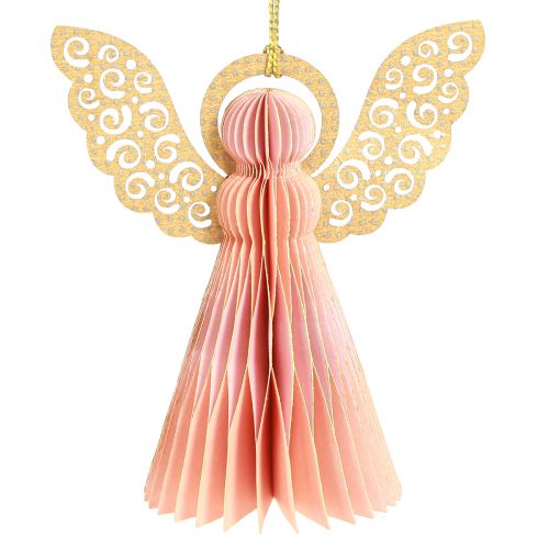 Floristik24 Anioł zawieszka dekoracja papierowa świąteczna morela złota 12cm 4 szt