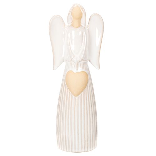 Figurka anioła z serduszkową dekoracją w kolorze kremowo-białym, 23 cm