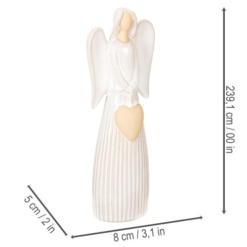 Figurka anioła z serduszkową dekoracją w kolorze kremowo-białym, 23 cm | Floristik24.pl