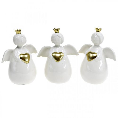 Anioł Figurka ceramiczna biała, złoty Anioł Stróż 10×6,5×13cm 3szt.