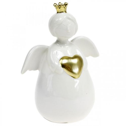 Floristik24 Anioł Figurka ceramiczna biała, złoty Anioł Stróż 10×6,5×13cm 3szt.