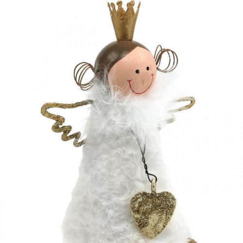 Produkt Siedząca postać anioła Dekoracja świąteczna drewno metal biały wys. 12 cm