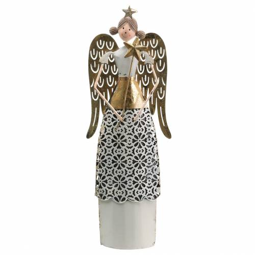 Floristik24 Anioł dekoracyjny metal biały, złoty Ø10cm W32cm