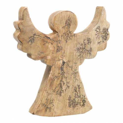 Floristik24 Drewniany aniołek z brokatową wkładką naturalne drewno mango 19,4 × 18,3cm