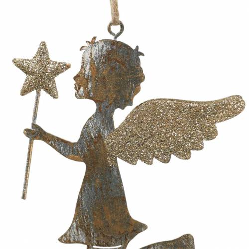 Floristik24 Dekoracyjny aniołek z magiczną różdżką do zawieszenia metalu złoty, srebrny 15,5cm × 9,5cm 3szt