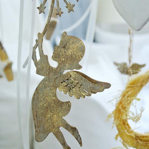 Produkt Anioł z dmuchawcem, dekoracja świąteczna, ozdobna zawieszka, metalowa dekoracja złoty antyczny wygląd W16/15cm 4szt