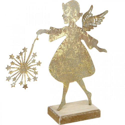 Floristik24 Anioł z mniszkiem lekarskim, Metal Deco na Boże Narodzenie, Figura dekoracyjna Adwent Złote Antyczne Look H27,5cm