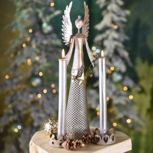 Produkt Figurka dekoracyjna Anioł z girlandą świąteczną Metal 13×8,5cm H40cm