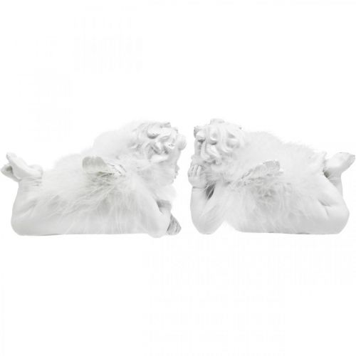 Produkt Anioł leżący, dekoracja świąteczna, dekoracja anioła z piórkami, adwentowa biała H8/8,5cm L14/12,5cm Zestaw 2 szt.