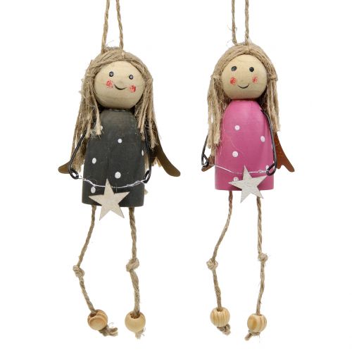 Produkt Drewniane aniołki do zawieszenia szare, różowe 7,5cm 6 szt