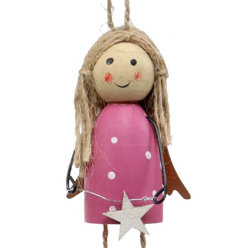 Produkt Drewniane aniołki do zawieszenia szare, różowe 7,5cm 6 szt