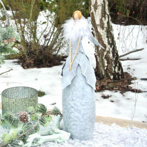Floristik24 Dekoracyjna figura anioła z boa z piór, szara metalowa dekoracja świąteczna 38cm