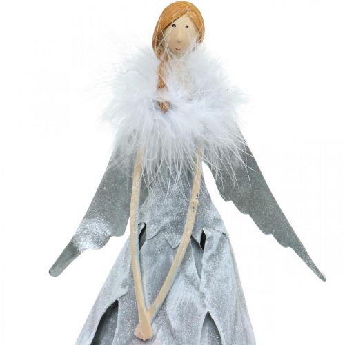 Floristik24 Dekoracyjna figura anioła z boa z piór, szara metalowa dekoracja świąteczna 38cm