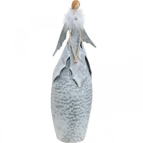 Floristik24 Dekoracyjna figura anioła z boa z piór, szara metalowa dekoracja świąteczna 38cm
