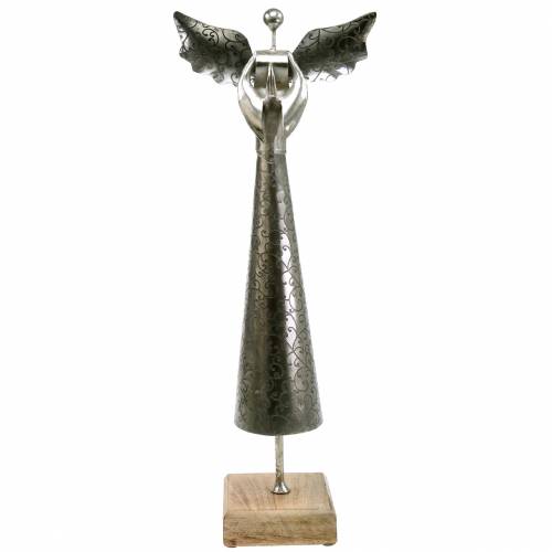 Deco anioł metal na drewnianej podstawie H58cm