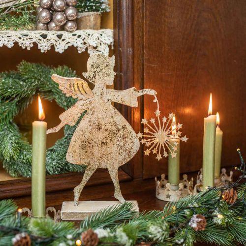 Floristik24 Anioł z mniszkiem lekarskim, Metal Deco na Boże Narodzenie, Figura dekoracyjna Adwent Złote Antyczne Look H27,5cm